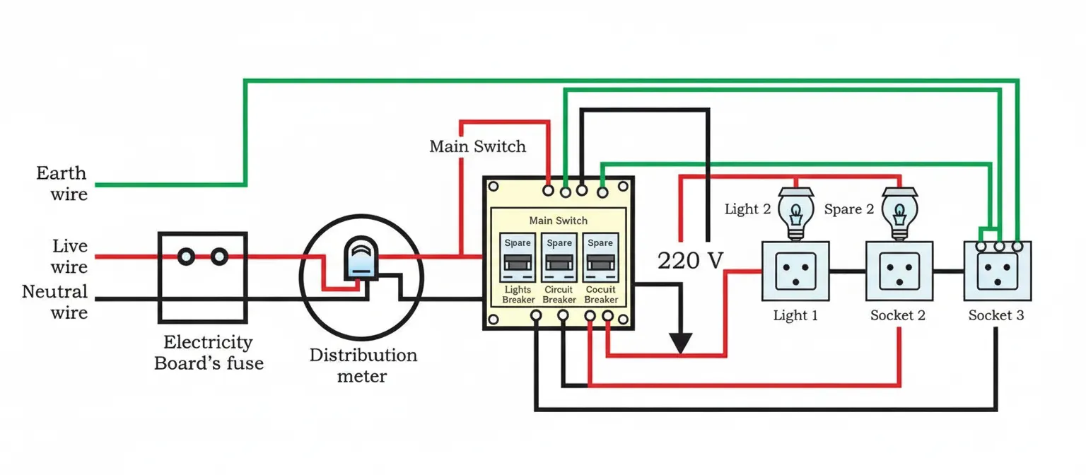Schematic diagram of common domestic circuits